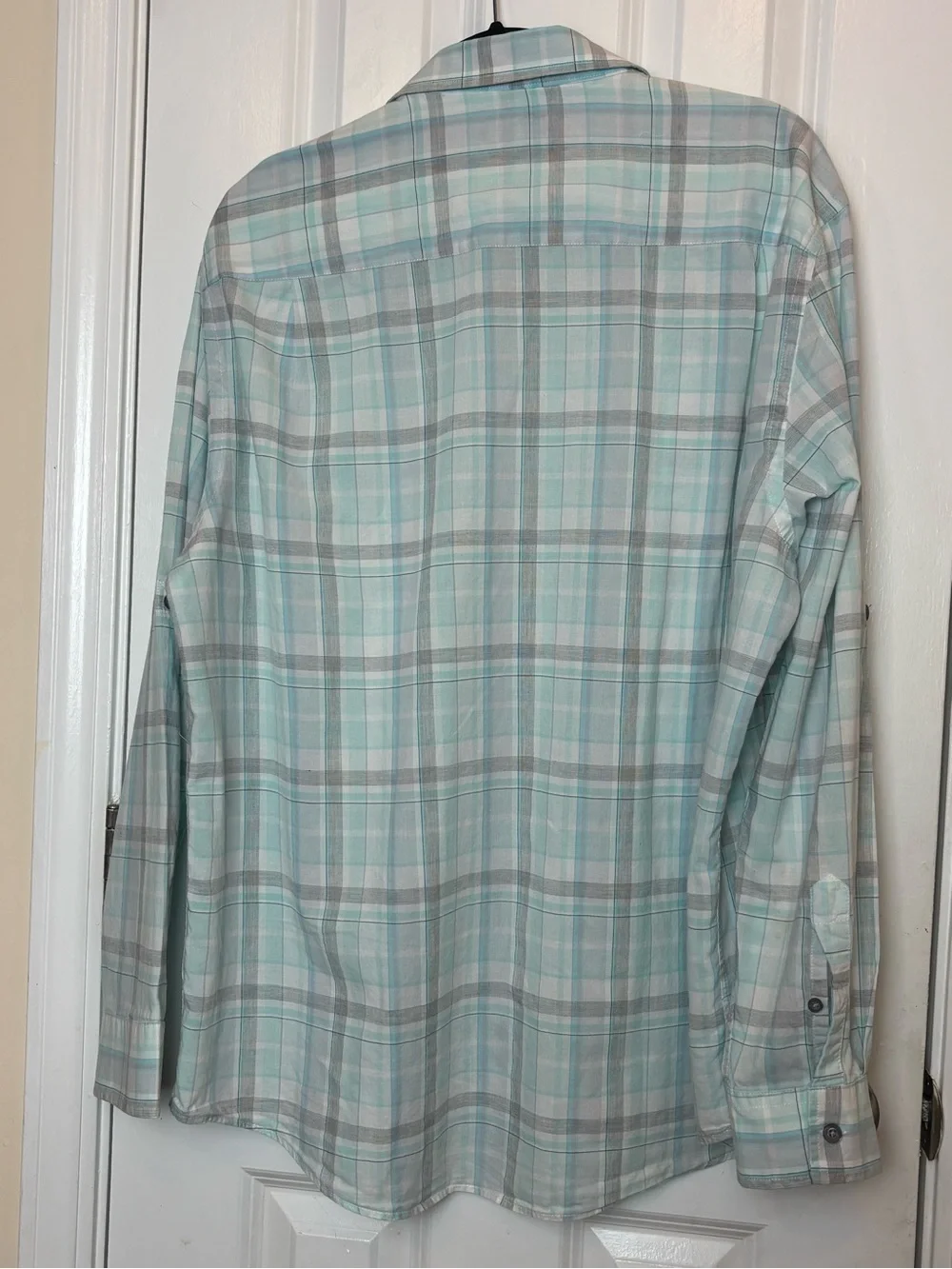 Aqua Gray XL Plaid Button Down Shirt Reg Fit Casual Career Father’s Day Gift